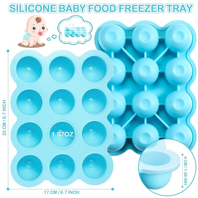 3 Pcs Baby Food Storage Container 12 Cup Silicone Baby Food Freezer Tray with Lid Stackable Reusable Silicone Baby Food Freezer Storage Tray for Food Vegetable Fruit Puree and Breast Milk (Blue)