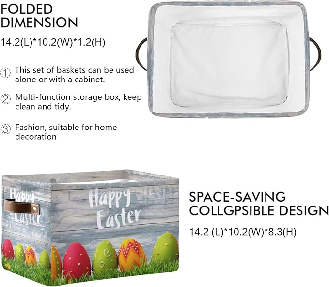 Happy Easter Eggs Storage Basket Cube Storage Bins Organizer Bag Collapsible Closet Shelf Baskets with handle for Baby Cloth Pet Toy Book 14.2×10.2×8.3 IN