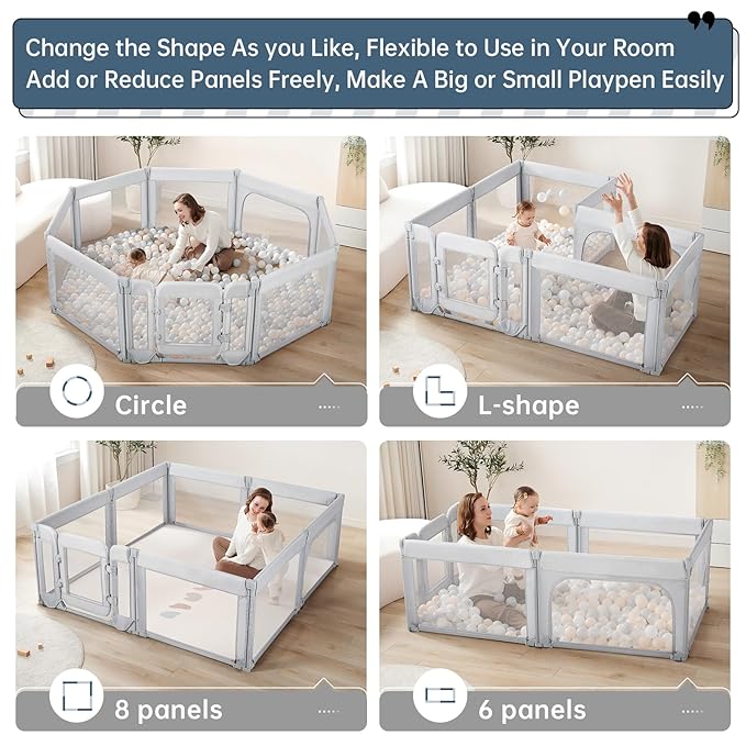 Baby Playpen,Large Play Pen for Babies and Toddlers with Door 79x71 Inch, Adjustable Playpen Non-Slip Suction Cups Base Safe and Sturdy, Indoor Outdoor Playard,Black