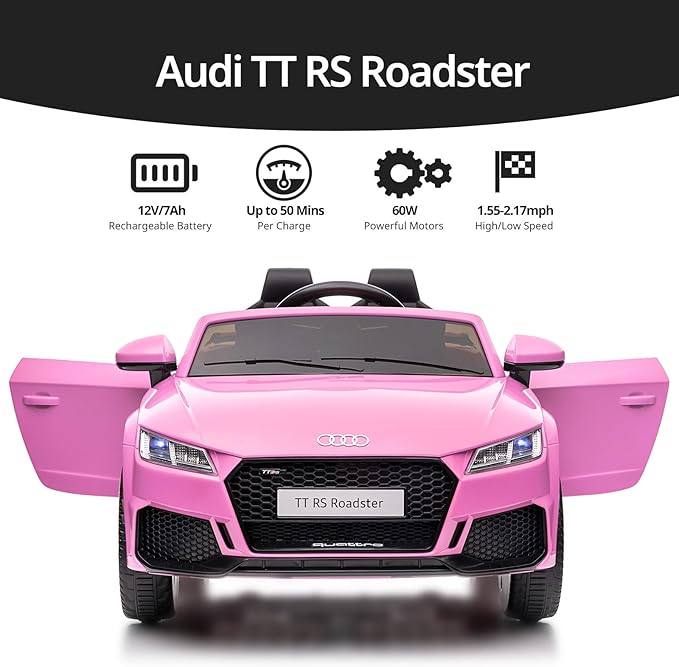 Electric Ride on Car for Kids, Licensed Audi 12V 7Ah Kids Ride-on Toy for Toddlers 3-5 Year Old Girls with Remote, Bluetooth - Pink