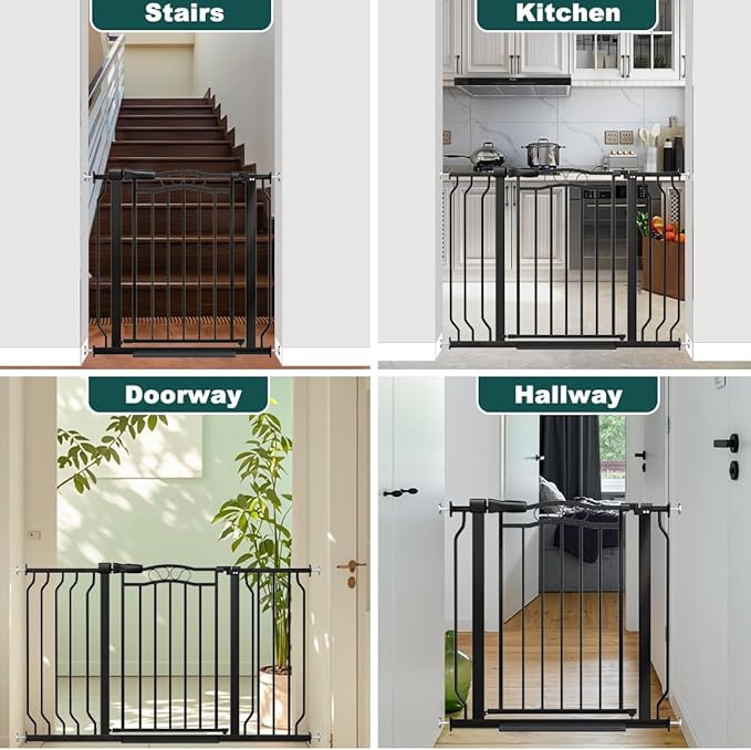 Extra Wide Baby Gate 67.3-81.1 Inch, Pressure Mounted Dog Gate Indoor, Walk Thru Pet Gate for Cat Dog Child,Pet Gates for The House Stairs Doorway Black