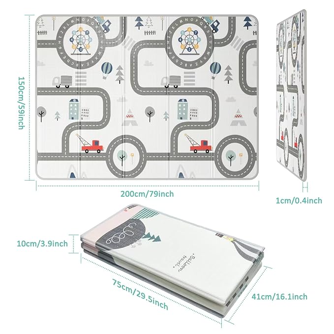 FLAGAV 79x59inch Play Mat for Baby - Extra Large, Non-Toxic, Waterproof Playmat for Indoor and Outdoor Use
