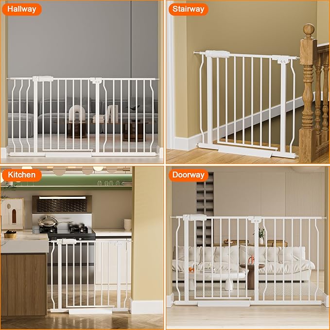 Extra Wide Baby Gate Extra Tall Dog Gate for Stairs Doorways White Metal Tension Child Pet Safety Gates with Pressure Mount 43.5-48 Inch