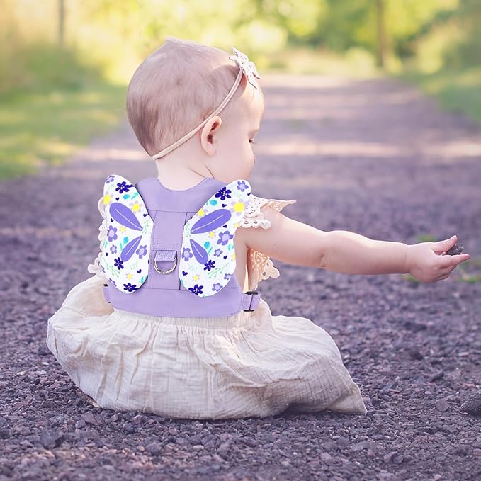Accmor Toddler Harness Leash, Cute Butterfly Kids Leash + Anti Lost Wrist Link for Outdoor Travel, Mini Child Walking Harness Wristband Assistant Strap Belt for Baby Girls (Purple)