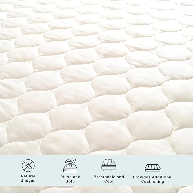 FABDREAMS Organic Quilted Mattress Protector Twin Size | Mattress Pad| Mattress Cover| Naturally Breathable | Noiseless| Fits up to 17" Deep Pockets| Temperature Regulating | Ivory