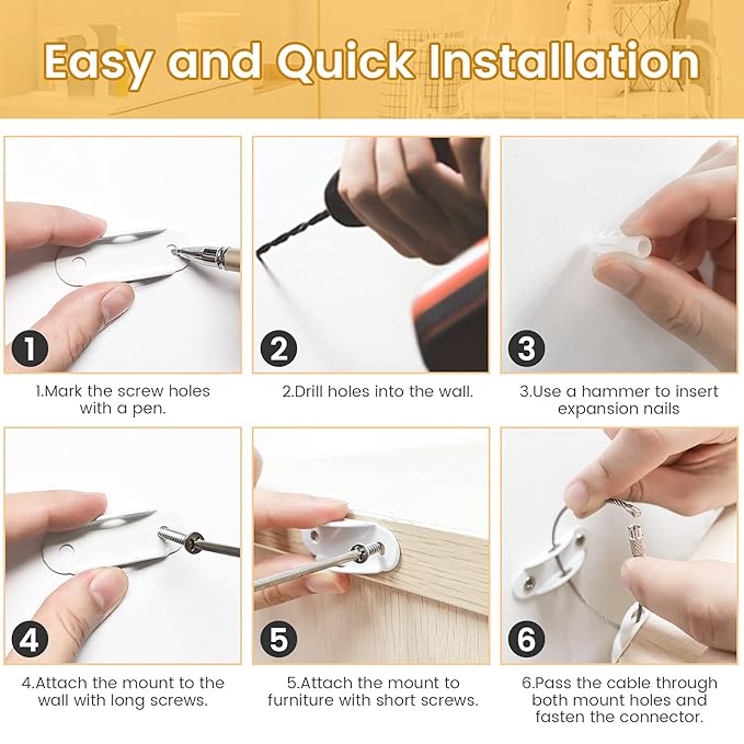 Furniture Anchors (10 Pack) for Baby Proofing, Furniture Straps Anti Tip Furniture Anchor Securing 400 lbs/Keep Baby Pet Safety from Falling Furniture, Metal White Earthquake Straps