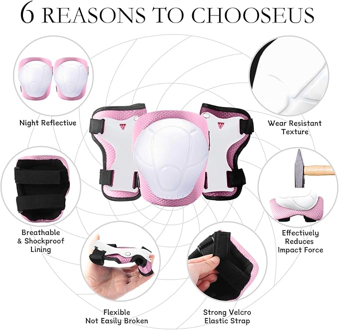 Adjustable Kids Bike Helmet with Knee & Elbow Pads Set, Color Gradient Design for Boys and Girls Aged 3-14+, for Skateboarding, Scooter, Roller & Inline Skating, Longboard