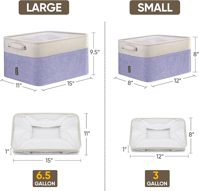 BALEINE 3 Pack Fabric Storage Bins for Shelves, Linen Storage Baskets for Organizing, Decorative Closet Bins for Clothes, Home (Lavender, 12"x8"x8")