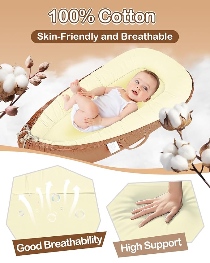 Baby Lounger - Infant Lounger for Newborn 0-24 Months, Pure Cotton Breathable Baby Nest Lounger Cover, Newborn Essentials for Baby Boys & Girls, Portable Baby Lounger for Home and Travel