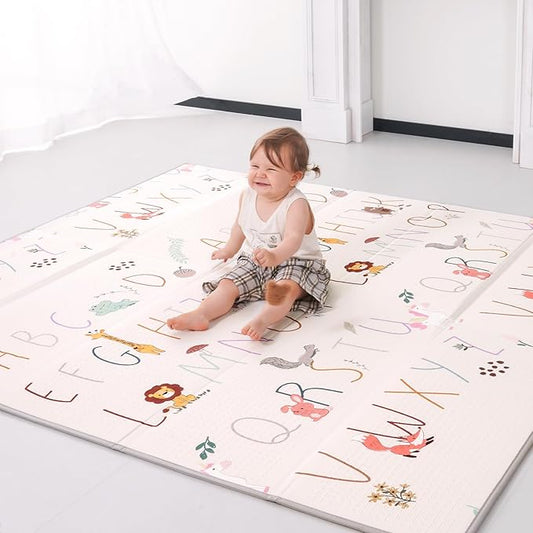Baby Play Mat 71x79 Inch, 2 in 1 Fabric & XPE Dual-Sided Design Foldable Play Mats for Babies and Toddlers, Waterproof & Anti-Slip Baby Mat for Floor, Portable Baby Foam Crawling Mat with Travel Bag