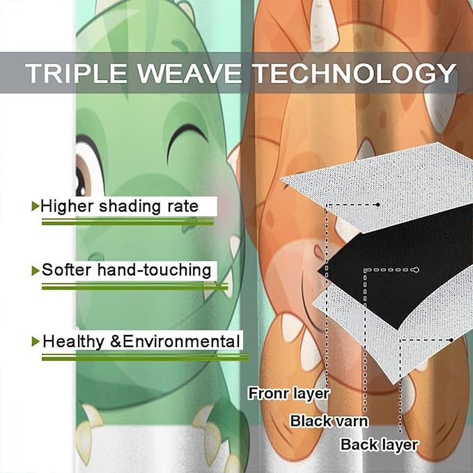 Kids Dinosaur Curtains for Boys Girls Bedroom Decor Cartoon Dino Colorful Cute Funny Animal Printed Blackout Rod Pocket Window Drapes for Baby Nursery Playroom Living Room W42xL84in 2 Panels