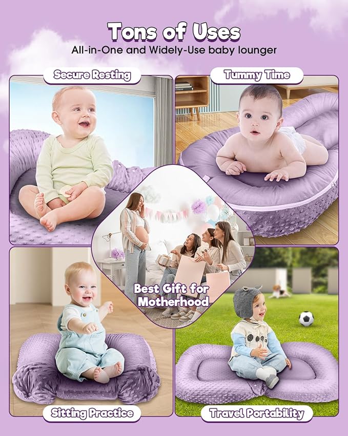 Baby Lounger Pillow 3-in-1 Infant Lounger Pillow for Newborn 0-24 Months, Portable Tummy Time Mat for Home and Travel, Breathable & Soft Baby Seat for Baby