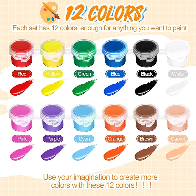 Fulmoon 96 Set Acrylic Paint Kits for Kids Adults Washable Mini Painting Kit Arts Crafts Party Favors Filled Strips Brushes Palettes Bulk for Classroom Home Kit Supplies (Vivid Color)