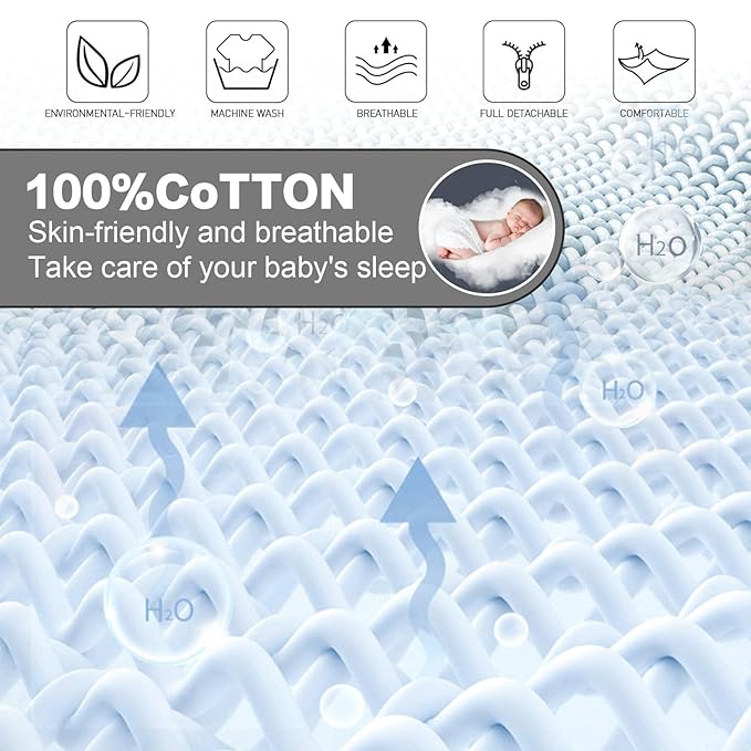 Baby Lounger Pillow Cover, Ultra Breathable Soft Cotton,Portable & Adjustable Infant Cover Floor Seat for Traveling Sea1（Cover Only）