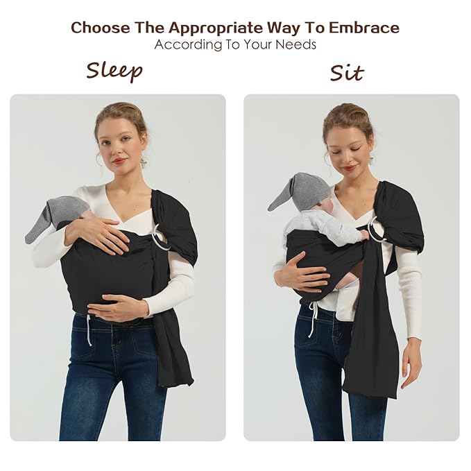 Baby Wrap Ring Sling 7-35 lbs, Baby Sling Carrier for Newborn, Toddler, Infant Holder, Lightweight Baby Carrier Wraps, Black