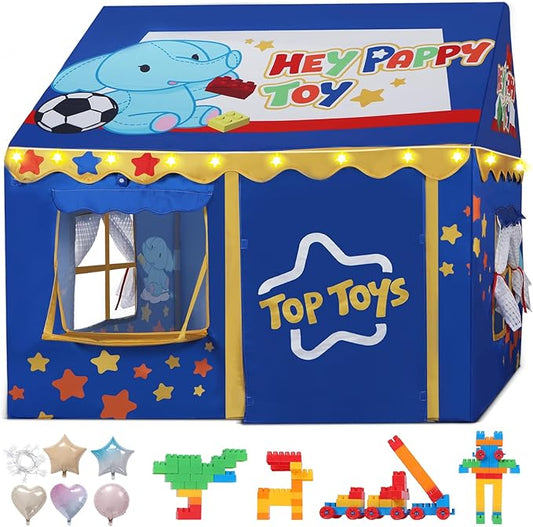 Kids Play Tent, Toddler Tent for Kid Indoor & Outdoor, 48.5"x39.4"x48.5" Playhouse Tents with Complete Toys Set, Kids Tent 3 Window, Lights and 5 Balloons
