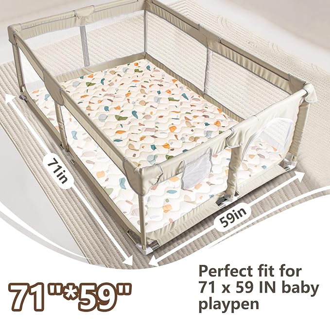 Baby Play Mats for Floor, 71”x59” Upgraded Thickness & Larger Super Soft Playmat for Babies and Toddlers, Foldable Washable, Upgrade Anti-Slip Crawling Mat for Playpen(Boho Color Blocks)