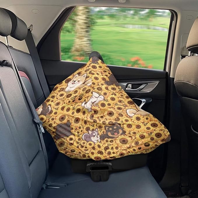 Binienty Sunflower Baby Stuff Car Seat Covers, Dogs Animal Print Carseat Canopy Multi-use Breastfeeding Carseat CanopyInfant Stroller Covers, Ideal Gifts for Wife Mom