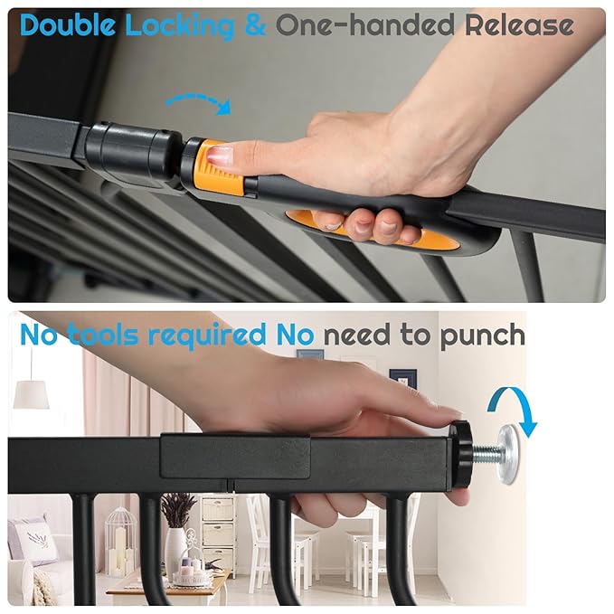 Baby Gate for Stairs 29-52 Inch Wide, Safety Gate for Baby Adjustable Pet Gate with Door Pressure Mounted Gates for Kids Toddler Dogs Extension Kit Indoor Stairway Doorway Black (30.5'' Tall)