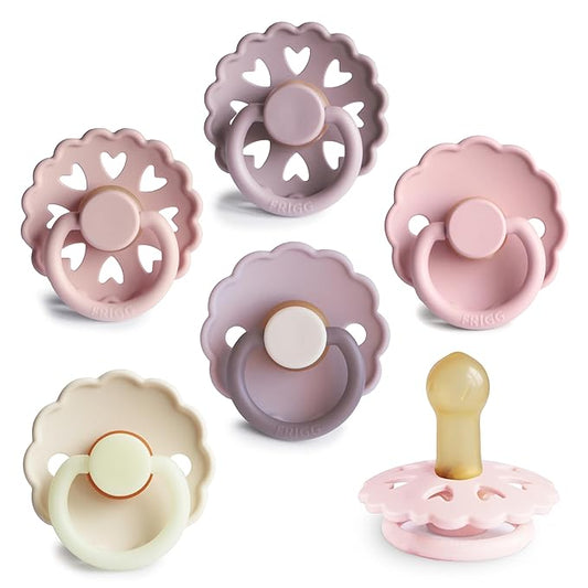 FRIGG Natural Rubber Baby Pacifier 6-Pack Blooming Love | Made in Denmark | BPA-Free (6-18 Months)