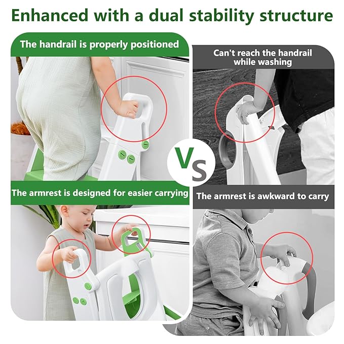 Easy Storage Potty Training Seat with Ladder, Adjustable Step and Toilet Seat Height, Easy-Grip Handles for Climbing, Foldable Portable Toddler Toilet Trainer, Perfect for Small Bathrooms