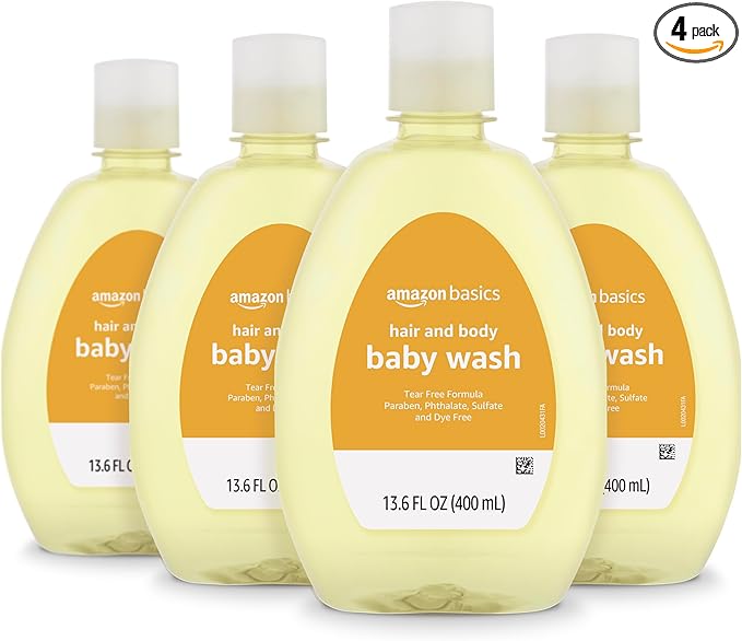 Amazon Basics Tear-Free Baby Hair and Body Wash, Lightly scented, 13.60 Fl Oz (Pack of 4)