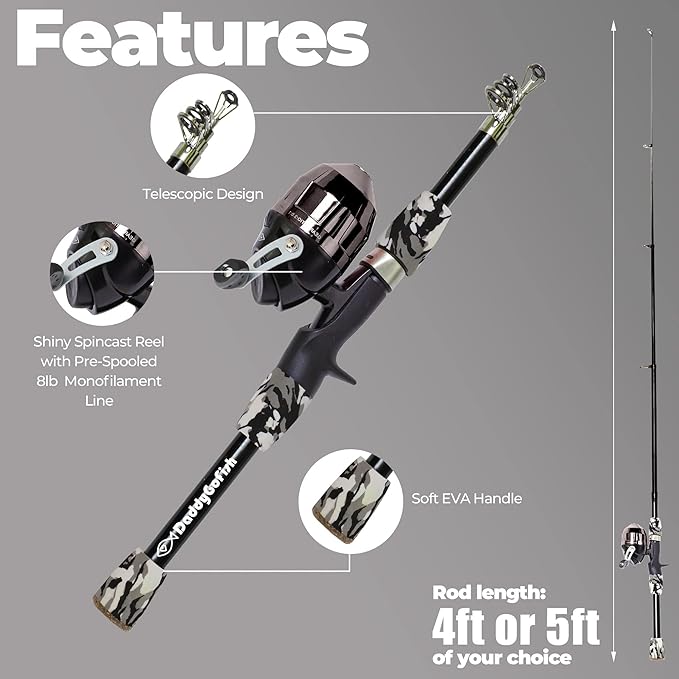 DaddyGoFish Kids Fishing Pole - Rod Reel Combo Tackle Box Starter Set - First Year Small Gear Kit for Boys Girls Toddler Youth Age Beginner Little Children