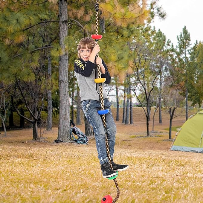 6.56ft Climbing Rope Swing with Treads Climbing Rope Plate Swing Hanging Swing Ninja Rope Accessories