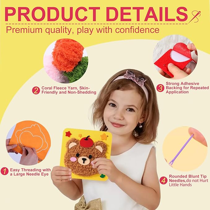 DIY Embroidery Doll Kit, Cartoon Animal Craft Sewing Kit for Kids, Felt Crafts, Beginner Sewing for Kids Ages 4-8 Plus - Helps Develop Fine Motor Skills (3PCS-Monkey/Tiger/Cat)