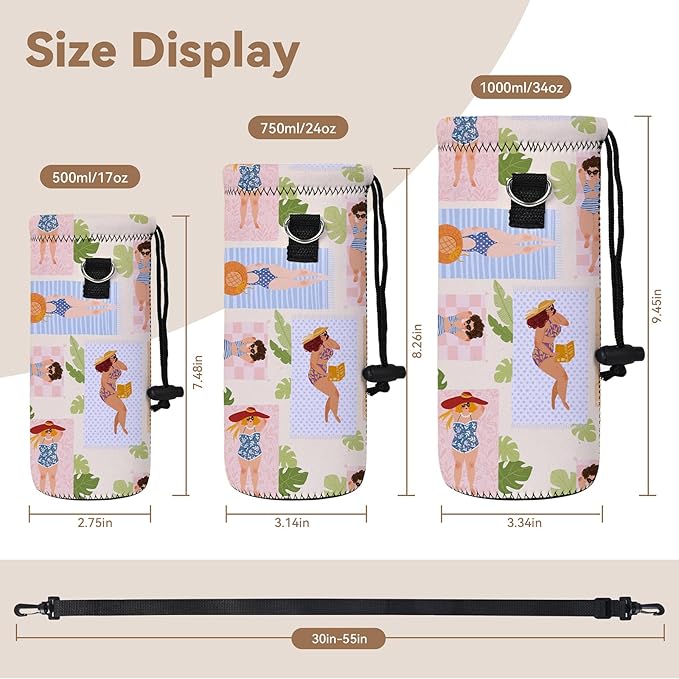 AUPET Water Bottle Bag Carrier,24oz/32oz Insulated Neoprene bottle Sling Holder Case Pouch Cover for 1000ML/750ML Bottles with Shoulder Strap for walking