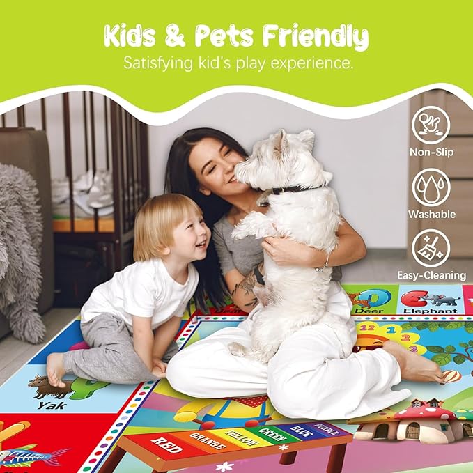 ABC Rug for Kids Room, ABC Mats for Floor Toddlers, Alphabet Play Mat Elementary Preschool Kid's Rugs wtih ABC, Numbers, Animals - (78.7x59 Inches)