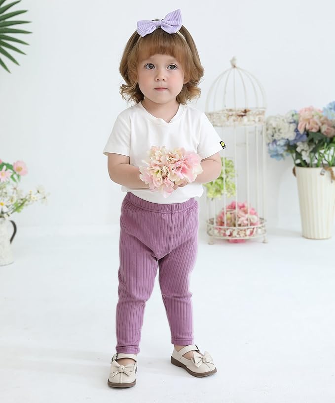 Baby and Toddler Girl's 5 Pack Cotton Ribbed Pull On Pants Leggings 0-4 Years