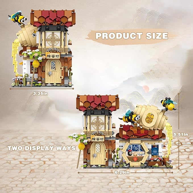 Honey Bee Workshop Mini Building Set, Creative DIY Simulation Building Toys, 1242PCS Mini Building Honey Bee Workshop Set Boys Girls 6+