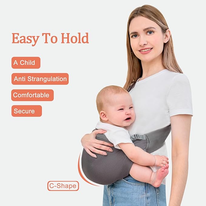 Baby Sling Carrier,Baby Carrier Newborn to Toddler,Toddler Carrier,Portable Lightweight & Spreadable Shoulder Straps (Dark Grey)