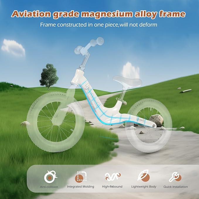 14" Kids Balance Bike for 3,4,5,6 Year Old Boys and Girls, Air Tires with Magnesium Alloy Frame, Lightweight No Pedal Toddler Training Bicycle