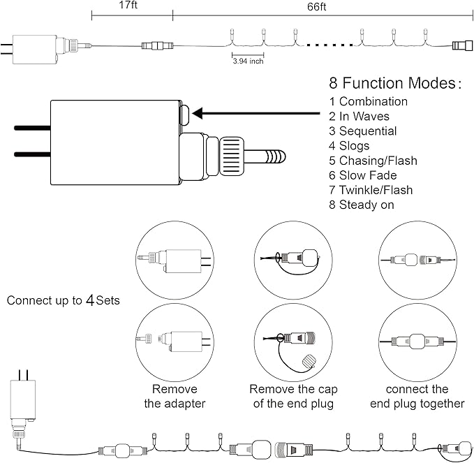 HOME LIGHTING 66ft Christmas Decorative Mini Lights, 200 LED Green Wire Fairy Starry String Lights Plug in, 8 Lighting Modes, for Indoor Outdoor Xmas Tree Wedding Party Decoration (White)