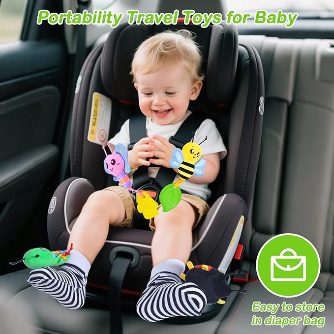 Baby Toys 0-6 Months,Soft Rattle Socks and Wristband Set,Hand and Foot Sensory Development Toys for Babies 0-12 Months with Infant Teething Toys,Shower Gifts for Newborn Boy and Girl