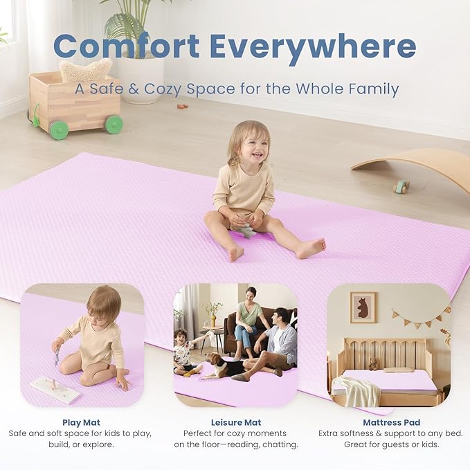 Baby Play Mat for Summer,1.3 Thick Memory Foam Cooling Floor Tummy Time Mat, Soft & Breathable, Non-Slip Rectangular for Toddlers’ Playtime & Rest(Pink,39"x59")