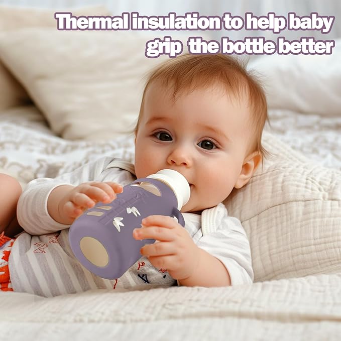 BUSOHA 3 Pack Silicone Sleeves for Dr Brown Glass Baby Bottles - Drop Protection Baby Bottle Sleeves,Compatible with Dr. Brown's Newborn Glass Bottles,with Silicone Handles,8 oz