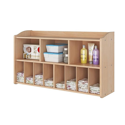 Foundations Serenity Wooden Diaper Organizer for Daycares, 3 Large & 8 Small Storage Compartments, Natural Wood Construction, Maximum Durability (Natural)