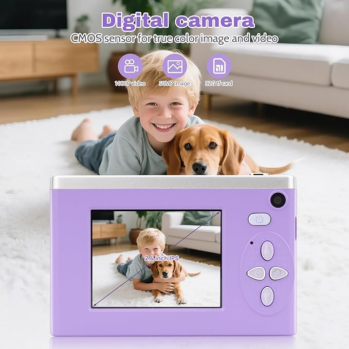 Digital Camera FHD 1080P Video & 8X Digital Zoom - Compact Point and Shoot Digital Camera with 2.4" Screen, 800mAh Rechargeable Battery Portable Small Camera for Kids Teens Girls Boys(Purple)