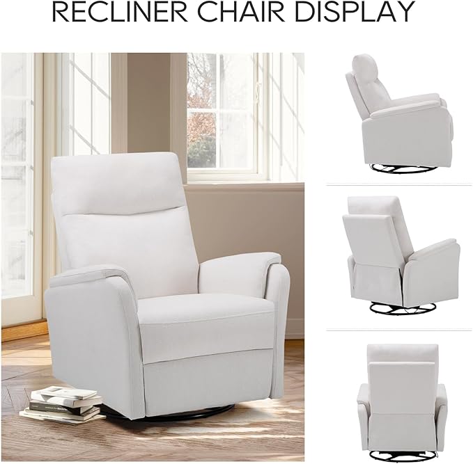 COLAMY Swivel Recliner Chair with Footrest, Rocker Glider Chair High Back with Double-Layer Cushion, Rocker Recliner for Nursery & Living Room, Bedroom, White