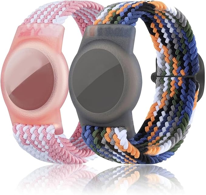 2 Pack Kids Bracelet Compatible with AirTag, GPS Kid Tracker Holder Braided Wristband for Apple Air Tag, 2022 Upgraded Nylon Adjustable Anti Lost Airtag Watch Band for Kids Children Elders