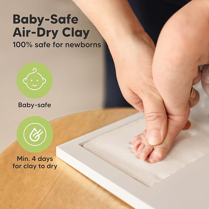 Baby Hand and Footprint Kit - Clay Handprint Keepsake Frame, Newborn Nursery Picture Frame, Personalized New Mom Gifts for Baby Shower & Registry (Dark Walnut)