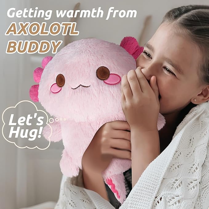 Cuckool Pink Axolotl Stuffed Animals, Microwavable Stuffed Animals Heating Pad for Cramps, Pain Stress Relief, Heatable & Coolable Lavender Scented Plush Toys for Anxiety, Women & Kids Bedtime