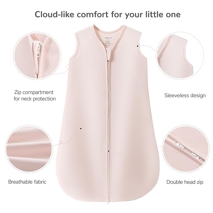 JELLYMONI Baby Sleep Sack 0-6 Months 100% Cotton Wearable Blanket, 0.5 TOG Soft Lightweight Toddler Sleeping Sack 3 Pack 2-Way Zipper Newborn Sleep Sacks