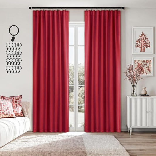 ANRODUO Back Tab Blackout Curtains for Bedroom Living Room, Rod Pocket Pinch Pleated Thermal Insulated Room Darkening Curtains 84 Inches Long 2 Panels, Red, 42 x 84 Inch