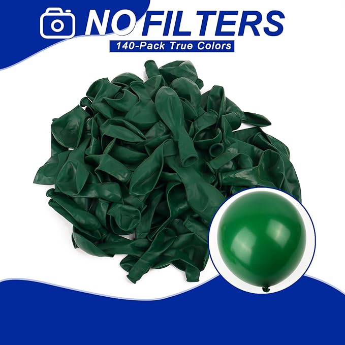140pcs Night Green Round Balloons Different Sizes 18 12 10 5 Inch Latex Balloons for Arch Decoration Party Balloon Kit for Graduation Birthday Party Wedding Balloon Baby Shower Decoration