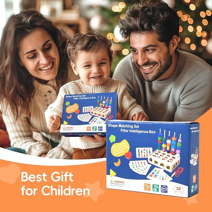 3 in 1 Wooden Color Sorting Stacking Toys, Montessori Toys Geometric Shape Sorter Matching Lacing Beads Sequencing Toy Set Preschool Learning Fine Motor Skills for Toddlers 3 4 5 Years