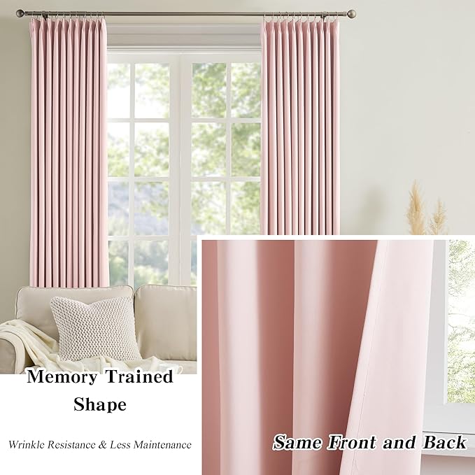 KEQIAOSUOCAI Pinch Pleated Curtains 92 Inches Long,Home Fashion Microfiber Thermal Insulated Cortinas Room Darkening Curtain for Bedroom (Baby Pink, 2 Panels, 40 Width by 92 inch Lenth)